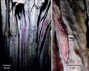 Rote Farbkomposition von Neanderthalern in der Cueva Ardales mit Beprobung 300px